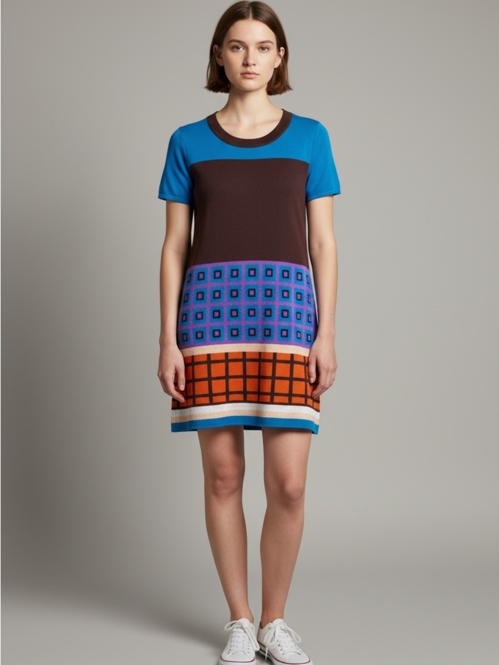 Kate Spade Blue and Black Short Sleeve Dress with Geometric Patterns